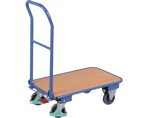 Transportwagen mit Klappbügel Classic-Line 900x600 mm Stahl blau Tragkraft 250 kg Plattformwagen mit Holzplattform und Griff