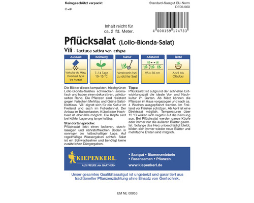 Pflücksalat Lollo Bionda Samenpackung