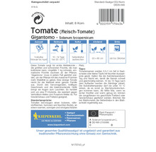 Saatguttüte Tomate Gigantomo mit Informationen zu Aussaat, Keimung, Kultur, Abstand und Ernte