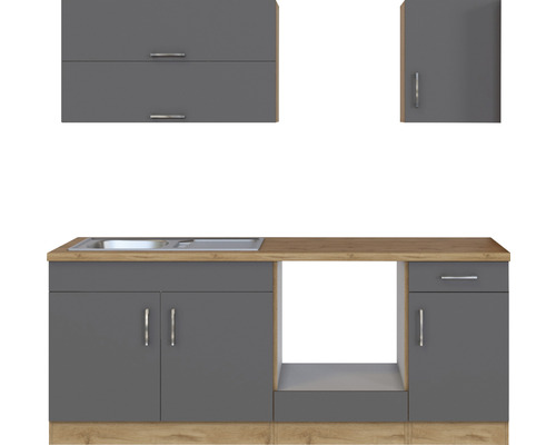 Moderne Küchenzeile mit Spüle, Unterschränken und Hängeschränken für die Kücheneinrichtung