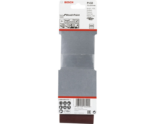 Bosch Schleifband P150, 75x533 Millimeter, geeignet für Holz und Farbe