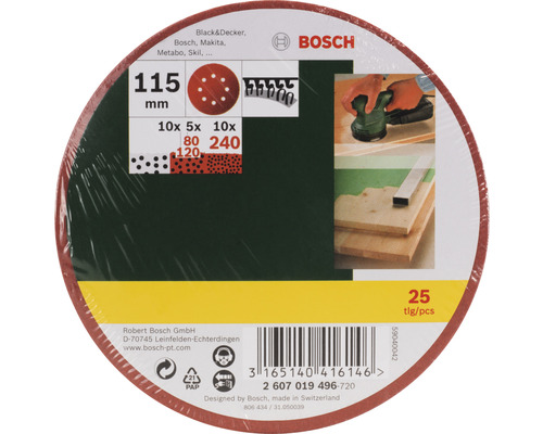 Bosch Schleifpapier Set, 115 mm Durchmesser, 25 Stück