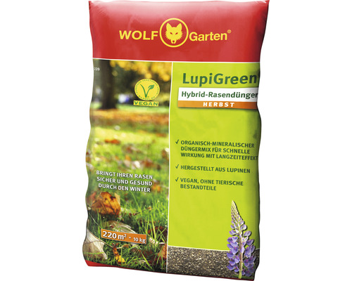 Herbst-Rasendünger WOLF-Garten LupiGreen 10 kg / 220 m² Wolf Garten LupiGreen Hybrid Rasendünger Herbst im 10 Kilogramm Sack