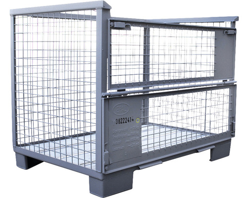 Euro-Gitterbox Stahl nach UIC Norm 435-3 mit 2 Klappen und 2 Beschriftungstafeln Gitterbox aus Metall zur Lagerung und zum Transport von Waren