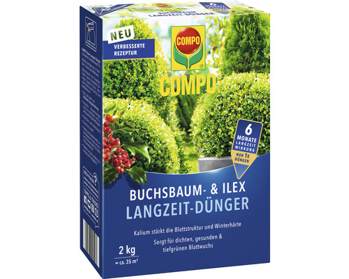 Buchsbaum- & Ilex-Langzeitdünger Compo 2 kg Packung Buchsbaum und Ilex Langzeitdünger von Compo, 2 kg