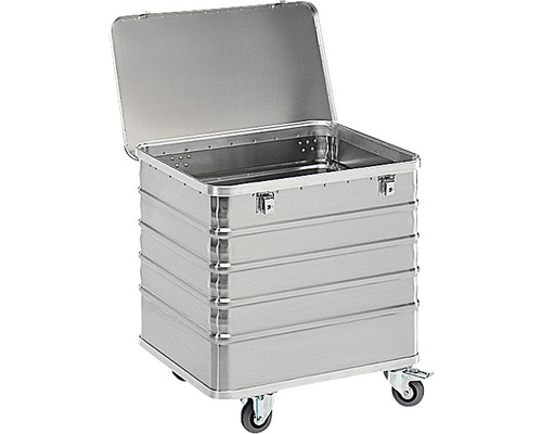 Geöffneter Aluminium Transportkoffer mit Rollen