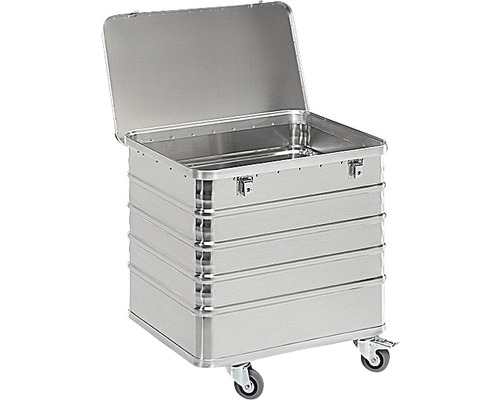 Geöffneter Aluminium Transportkoffer mit Rollen