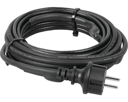 Schwarzes Elektrokabel mit Stecker, zusammengerollt