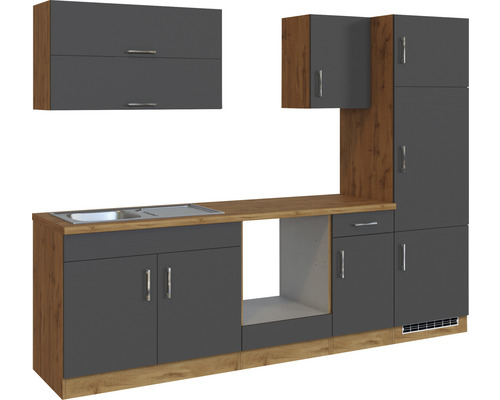 Komplette Küchenzeile mit Spüle, Unterschränken, Hängeschränken und Geräteumbauschrank