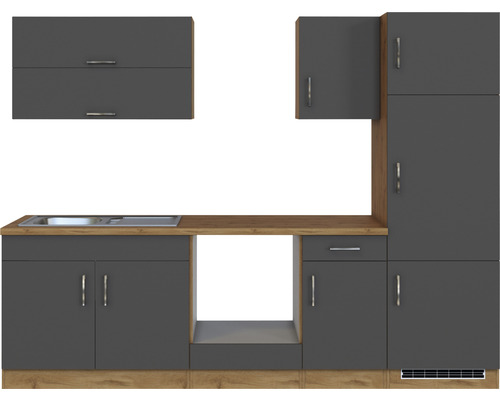 Komplette Küchenzeile mit Spüle, Hänge- und Unterschränken in moderner Optik