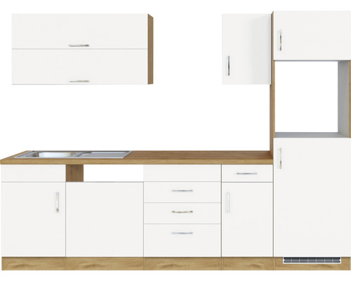 Küchenzeile mit Spüle, Schränken und Schubladen