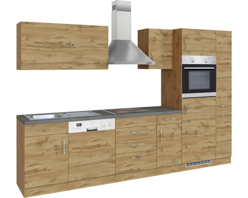 Komplette Küchenzeile mit Spüle, Geschirrspüler, Kochfeld, Dunstabzugshaube und Backofen