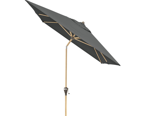 Grauer Gartenschirm mit Holzrahmen