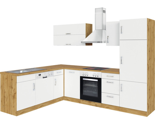 Komplette Einbauküche mit Spüle, Geschirrspüler, Backofen, Kochfeld und Dunstabzugshaube