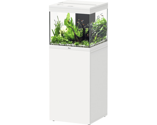 Aquariumkombination aquatlantis Aqua Tower 120 l, inklusive EASY LED 2.0 Beleuchtung, Innenfiltersystem, Heizer und Unterschrank weiß Aquarium mit Unterschrank, bepflanzt und mit Fischen