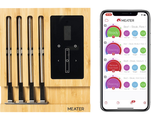 MEATER Block Fleischthermometer 50m Bluetooth WLAN Reichweite, kabelloses Smart Fleischthermometer für Ofen Grill Küche BBQ