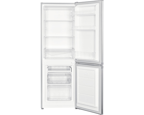 Geöffneter Kühl- und Gefrierschrank mit Regalen und Schubladen