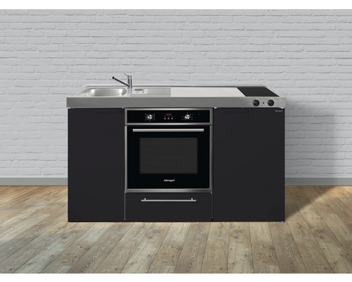 Miniküche Stengel Kitchenline MKB150 150x60 cm Becken links Schwarz matt mit Glaskeramikkochfeld