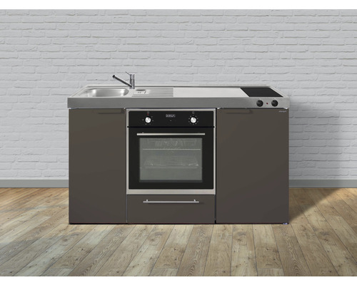 Miniküche Stengel Kitchenline MKB150 150x60 cm Becken links Mokka metallic matt mit Glaskeramikkochfeld