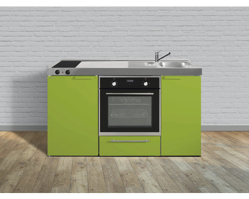 Miniküche Stengel Kitchenline MKB150 150x60 cm Becken rechts Grün glänzend mit Glaskeramikkochfeld