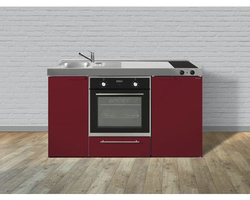 Miniküche Stengel Kitchenline MKB150 150x60 cm Becken links Rot glänzend mit Glaskeramikkochfeld