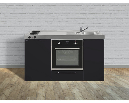 Miniküche Stengel Kitchenline MKB150 150x60 cm Becken rechts Schwarz matt mit Kochfeld