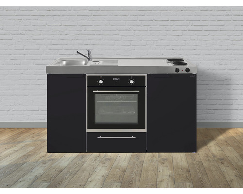 Miniküche Stengel Kitchenline MKB150 150x60 cm Becken links Schwarz matt mit Kochfeld