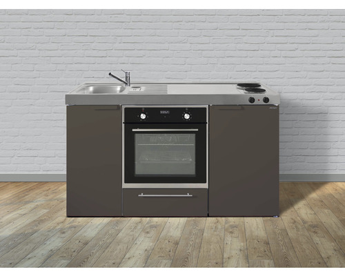 Miniküche Stengel Kitchenline MKB150 150x60 cm Becken links Mokka metallic matt mit Kochfeld