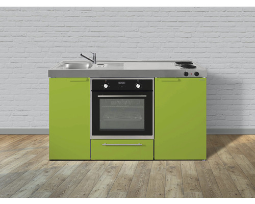 Miniküche Stengel Kitchenline MKB150 150x60 cm Becken links Grün glänzend mit Kochfeld
