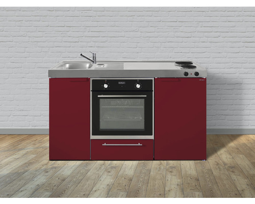 Miniküche Stengel Kitchenline MKB150 150x60 cm Becken links Rot glänzend mit Kochfeld