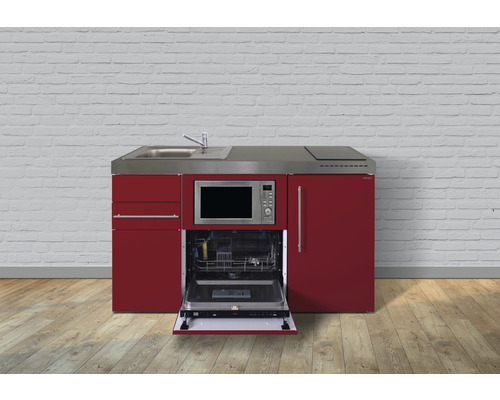Miniküche Stengel Premiumline MPGSM150 150x60 cm Becken links Rot glänzend mit Induktionskochfeld