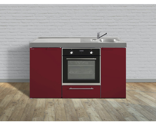 Miniküche Stengel Kitchenline MKB150 150x60 cm Becken rechts Rot glänzend