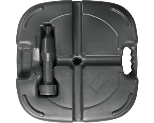 Quadratischer Sonnenschirmständer aus Kunststoff mit Einfüllstutzen und Tragegriff