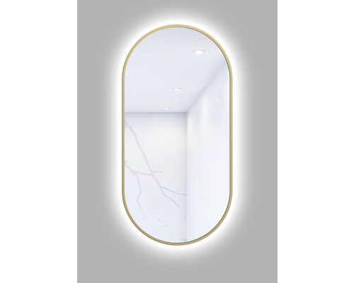 LED-Lichtspiegel Cordia OVAL LINE BACKLIGHT oval 100x50 cm mit Alurahmen gold Ovaler Spiegel mit Beleuchtung für das Badezimmer