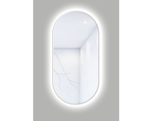 LED-Lichtspiegel Cordia OVAL LINE BACKLIGHT oval 100x50 cm mit Alurahmen weiß Ovaler Spiegel mit LED-Beleuchtung für Badezimmer