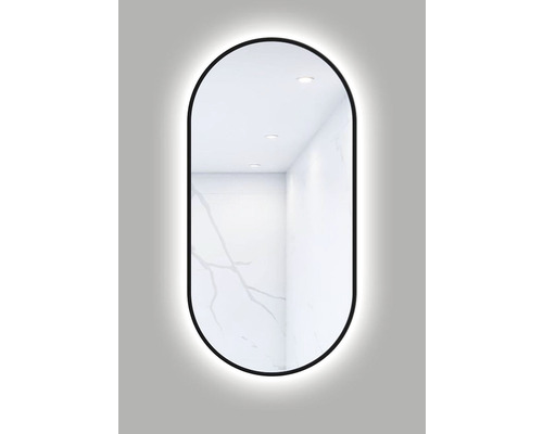 LED-Lichtspiegel Cordia OVAL LINE BACKLIGHT oval 100x50 cm mit Alurahmen schwarz Ovaler Spiegel mit LED-Beleuchtung für das Badezimmer