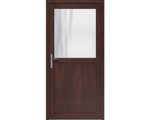 Braune Tür mit Glaseinsatz und Griff