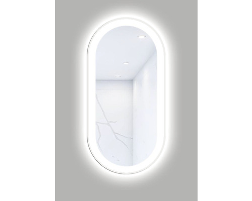 LED-Lichtspiegel Cordia OVAL LINE PREMIUM oval 100x50 cm mit Alurahmen weiß Ovaler Badezimmerspiegel mit LED Beleuchtung