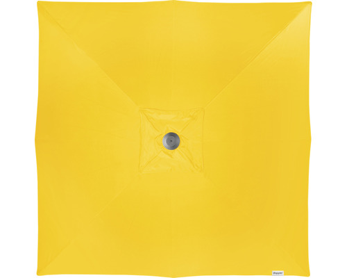 Ansicht von oben auf einen gelben quadratischen Sonnenschirm