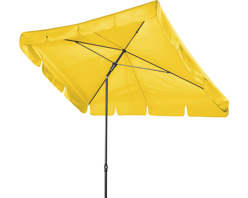 Gelber quadratischer Sonnenschirm mit Metallgestell