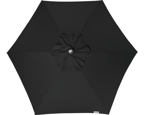 Ansicht eines geöffneten, schwarzen Sonnenschirms von oben