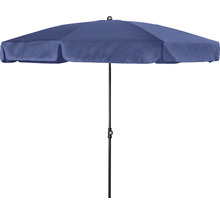 Blauer Gartenschirm mit schwarzem Ständer für Sonnenschutz