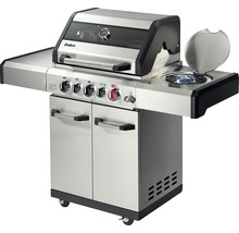 Edelstahl-Gasgrill mit vier Brennern, Seitenkochfeld und Unterschrank