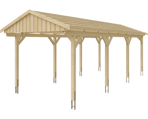 Holzcarport mit Satteldach und Stahlfuß