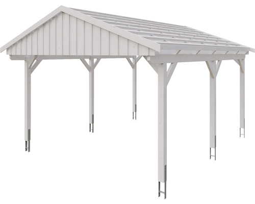 Freistehender, weißer Holzcarport mit Flachdach