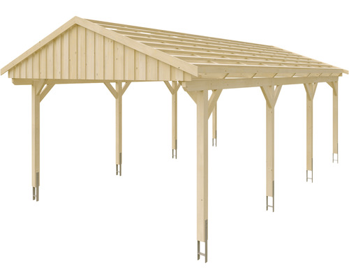 Holz Carport mit Satteldach und Stahlstützen