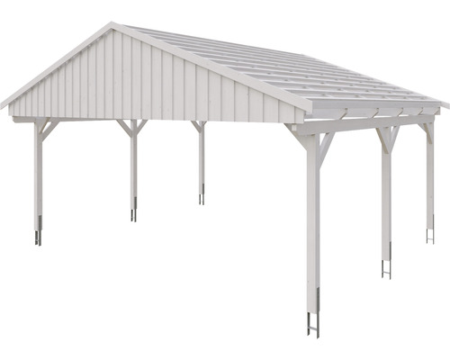 Weißer Holzcarport mit Flachdach