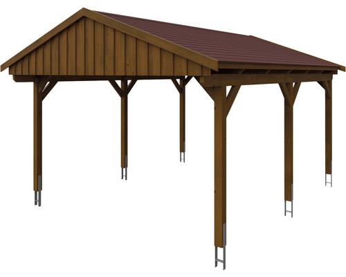Holzcarport mit Metalldach zur Abdeckung von Fahrzeugen