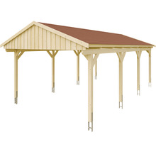Holzcarport mit rotem Dach
