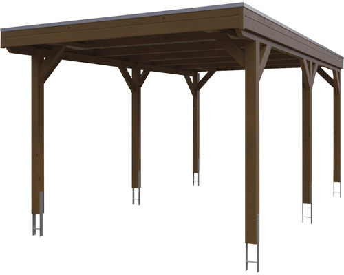 Holzcarport mit sechs Pfosten und Flachdach